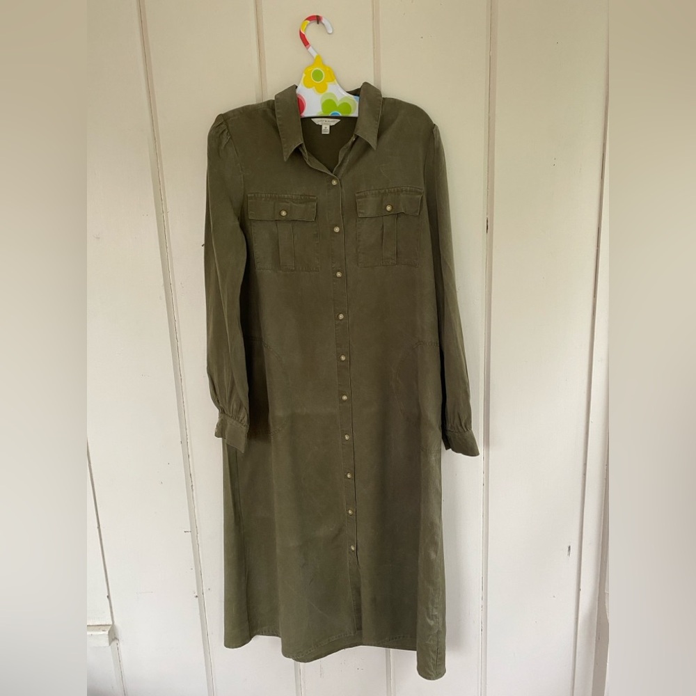 Lucky Brand Army Green Shirt Dress with button-doen front and pockets!